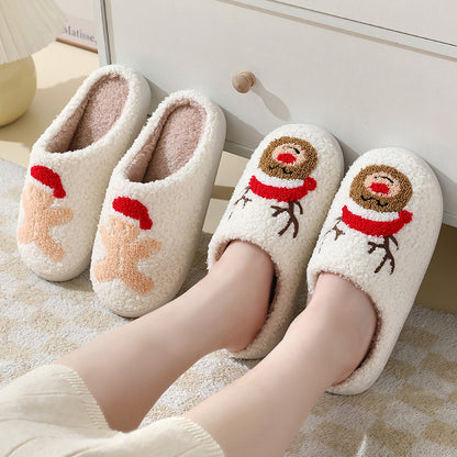 Christmas Home Slippers Cute Cartoon Santa Claus Cotton Slippers For Women And Men Couples Winter Warm Furry Shoes - view 2