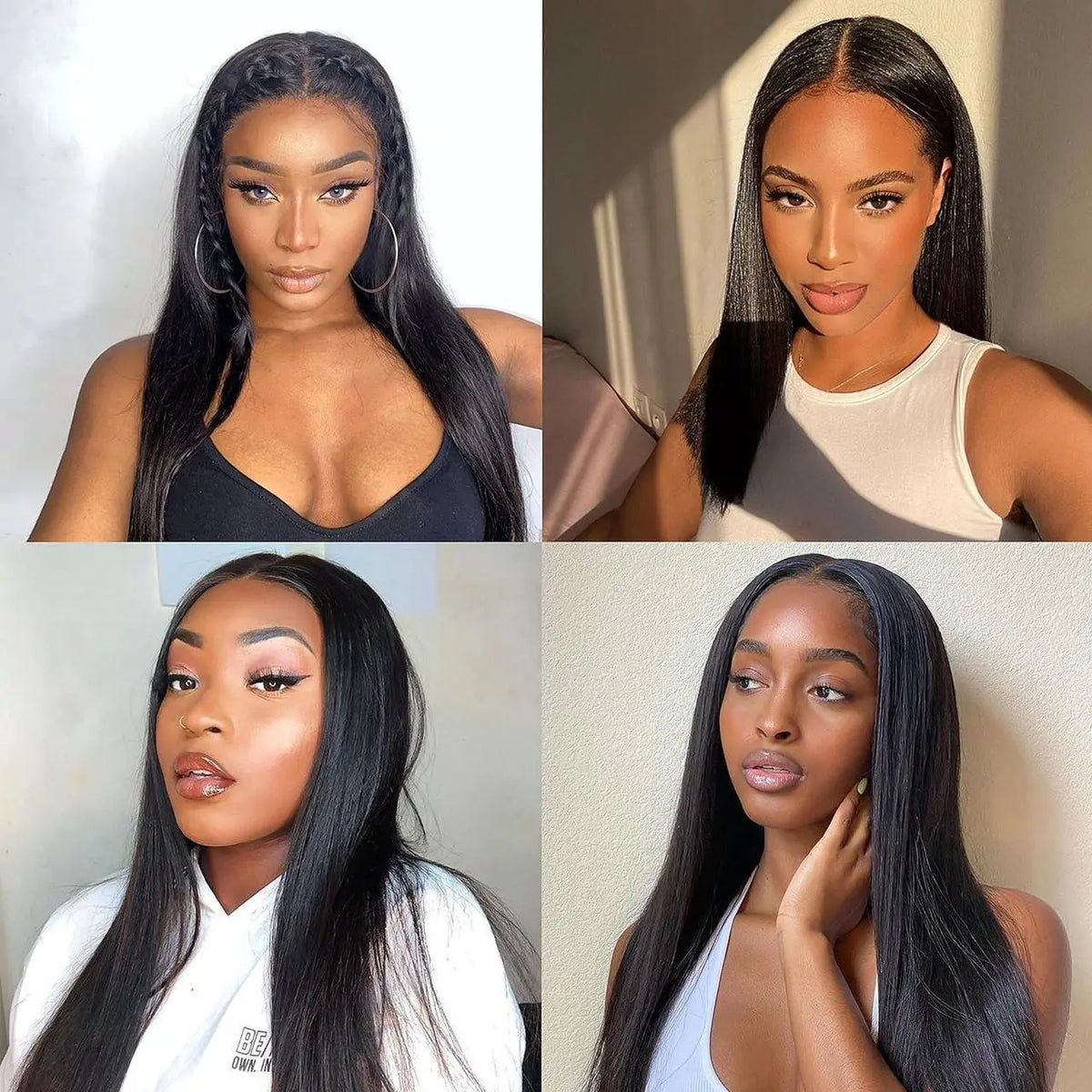 4x4 Pre-cut Lace Straight Human Hair Wig, Natural Color, Density - view 3