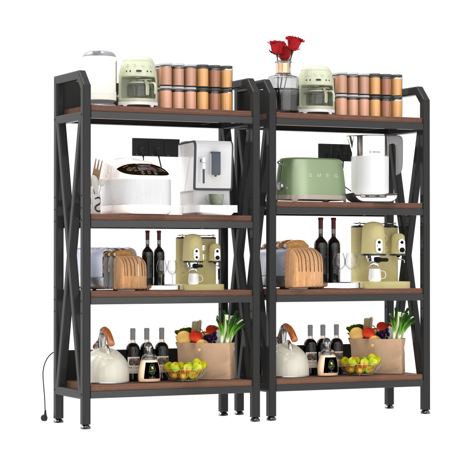 56.30'' Bakers Rack 4-Level Storage Shelves Metal And Wooden Kitchen Shelves, Kitchen Organizers And Storage - view 4