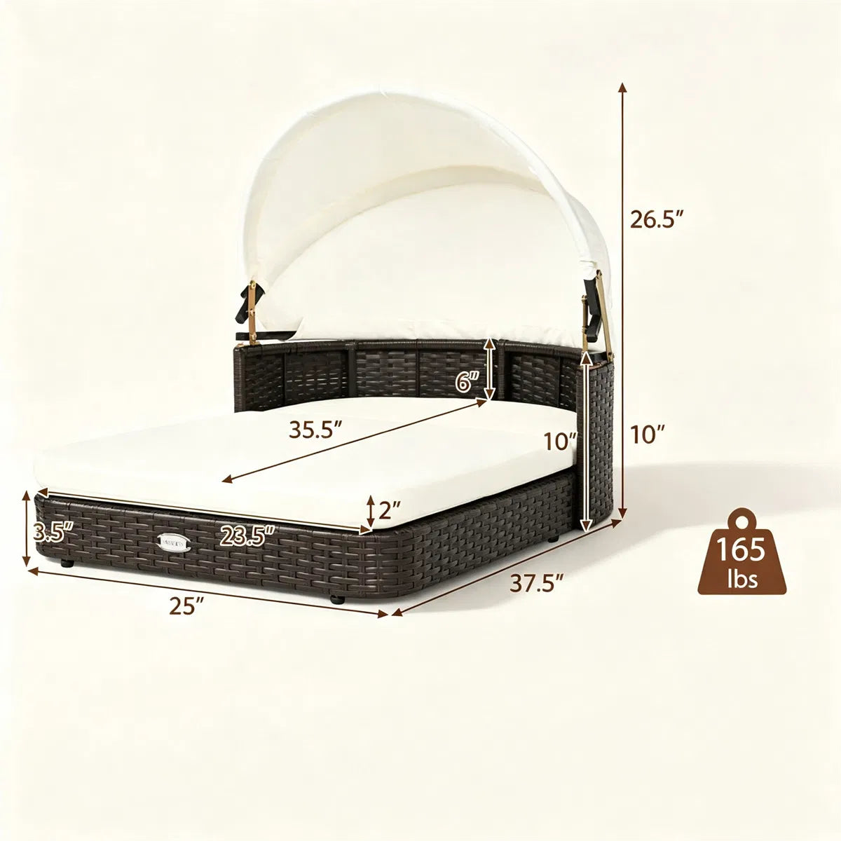 Hand-Woven PE Rattan Dog Bed with Adjustable Canopy, Elevated Outdoor Pet Daybed with Washable Plush Cushion - view 6