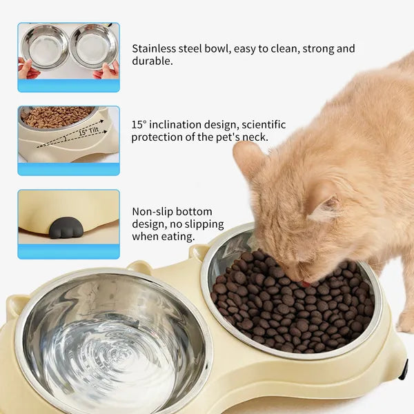 Anti Slip Base Double Cat Food Bowl, Yellow Stainless Steel Food And Water Bowl, Easy To Clean And Detachable Design - view 4