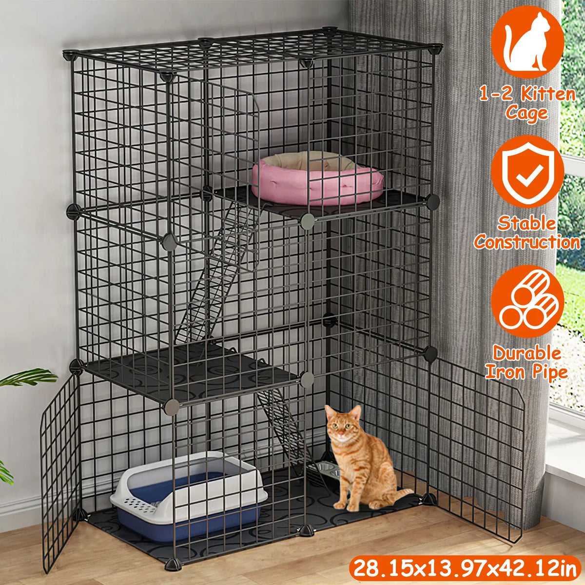 Cat Cage DIY Indoor Pet Home Small Animal House Detachable Playpen with 3 Doors 3 Tiers for Kitten Puppy Bunny - view 7