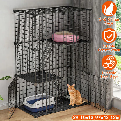 Cat Cage DIY Indoor Pet Home Small Animal House Detachable Playpen with 3 Doors 3 Tiers for Kitten Puppy Bunny - view 7
