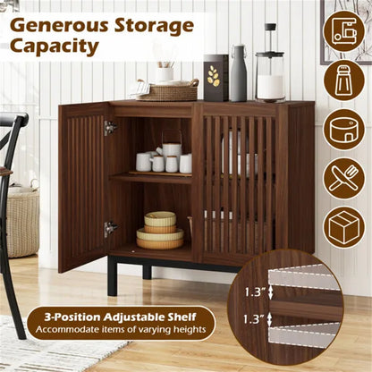 32" Buffet Sideboard Cabinet With 2 Doors, Farmhouse Storage Cabinet (Walnut + Black) With Adjustable Shelf - view 3