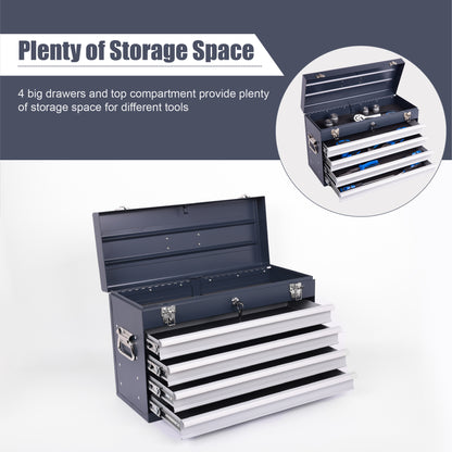 Heavy Duty Metal Tool Box, 21-inch, Portable Metal Tool Box With 4 Drawers, Small Tool Chest With EVA Liners - view 3