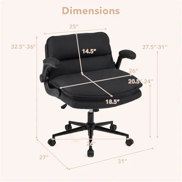 Criss Cross Chair With Flip-Up Arms, Faux Leather Cross Legged Office Chair With Adjustable Height & Rocking Function - view 3