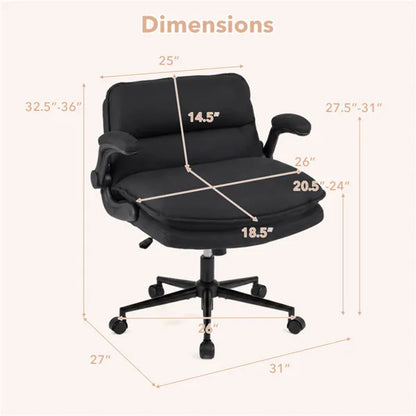 Criss Cross Chair With Flip-Up Arms, Faux Leather Cross Legged Office Chair With Adjustable Height & Rocking Function - view 3
