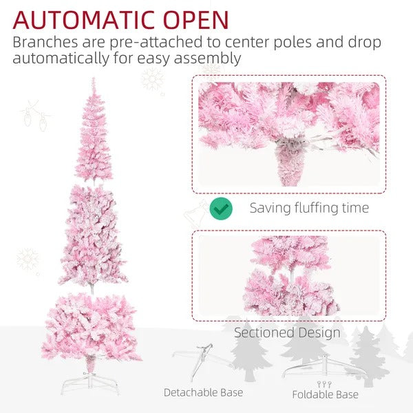 7.5 Foot Prelit Snow Flocked Artificial Christmas Tree With Pencil Shape, 700 Pine Realistic Branches - view 3