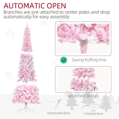 7.5 Foot Prelit Snow Flocked Artificial Christmas Tree With Pencil Shape, 700 Pine Realistic Branches - view 3