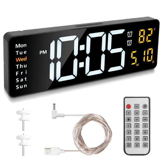 15.7in LED Digital Wall Clock With Remote Control 10 Level Brightness 3 Alarm Settings 12 24Hr Format Timing Countdown