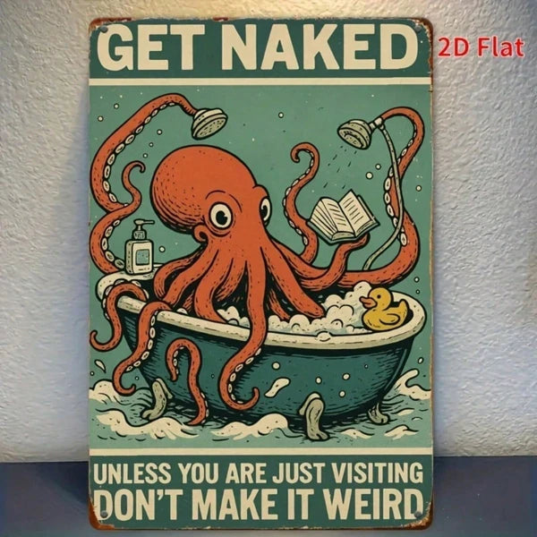 Vintage Octopus Bathtub Metal Sign 8x12 Inch, Rustic 2D Flat Iron Wall Art