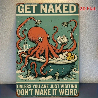 Vintage Octopus Bathtub Metal Sign 8x12 Inch, Rustic 2D Flat Iron Wall Art