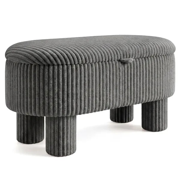 Gray 42 Inch Corduroy Storage Bench, Plush Foam Cushion & Hidden Compartment, 400LBS Seat Weight Capacity - view 2