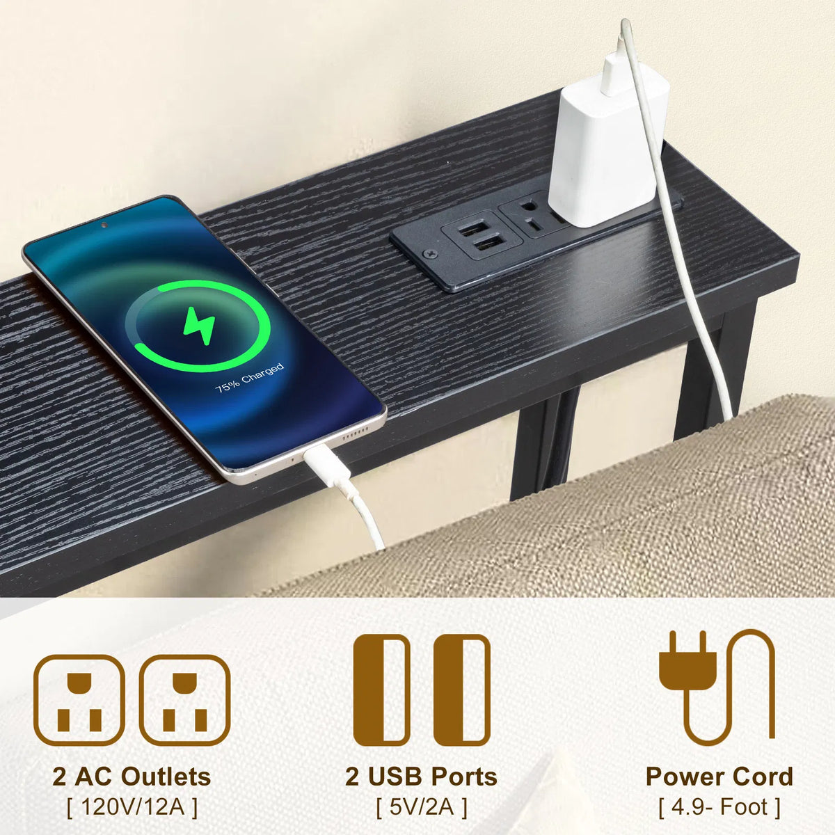 2 Pack 39.4" Narrow Console Sofa Table with Power Outlets and USB Ports - view 3