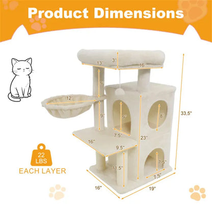 Beige 33.5" Multi-Level Cat Tree With 2-Tier Condo, Sisal Scratching Posts & Anti-Toppling Device For Cats - view 5