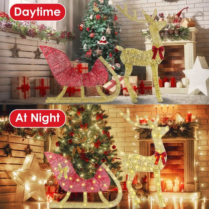 Lighted Christmas Reindeer & Sleigh Indoor Outdoor Christmas Decoration Christmas Lighted Display With 8 Lighting Modes - view 2