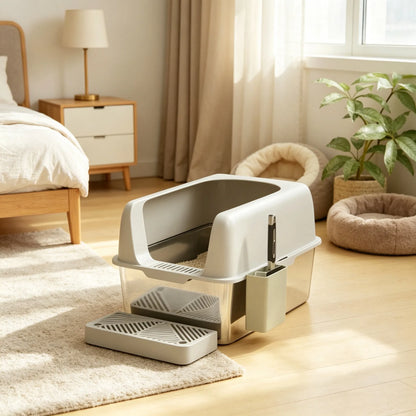 Light Gray 2 Pack High Sided Stainless Steel Litter Box Anti-Urine Leakage for Multi-Cat Households - view 5