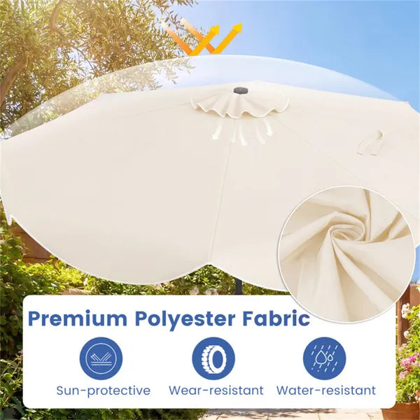 10 Ft Solar Powered Patio Umbrella With 24 LED Lights, Beige Outdoor Market Umbrella - view 3