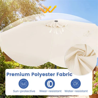 10 Ft Solar Powered Patio Umbrella With 24 LED Lights, Beige Outdoor Market Umbrella - view 3
