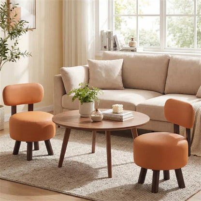2-Piece Orange Small Footstools, Faux Leather Upholstery & Solid Rubber Wood Legs, 330LBS Load Capacity - view 5