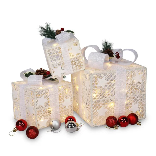 3pcs Square ABS Plastic Rack Garden Festive Decoration LED60 Light Warm White Light Cotton Thread Powder Gift Box - view 5