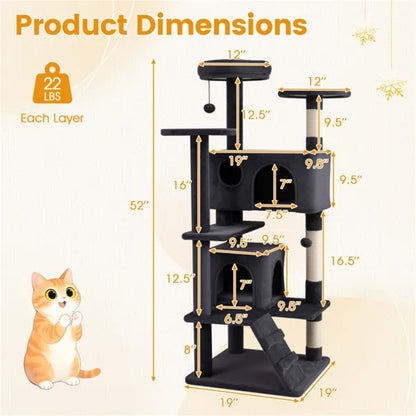 52" Tall Cat Tree Tower With Perches & Condos, Multi-Cat Playground With Scratching Posts (Dark Gray) - view 2