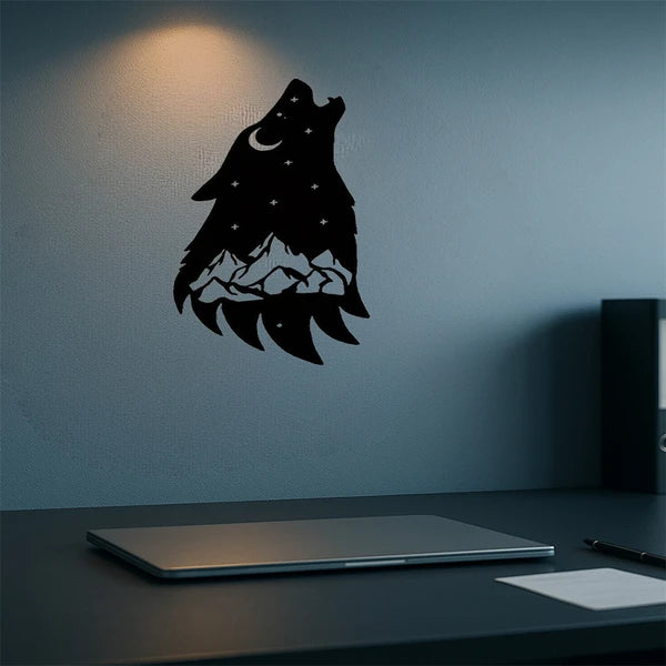 Gothic Howling Wolf Metal Wall Art Black Dark Academia Decor For Living Room Bedroom Office Halloween Christmas Gift - view 3