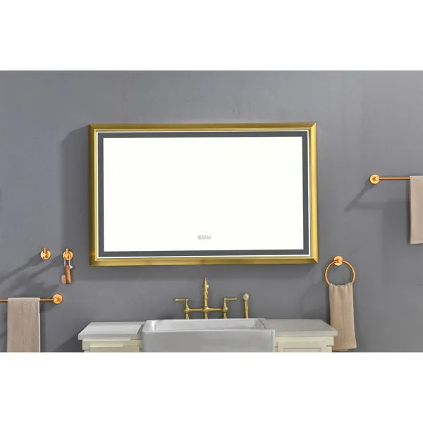 48x30 Inch LED Frontlit Bathroom Mirror with Metal Frame, Wall Mounted Vanity Mirror with Smart Touch Button, Anti-Fog - view 3