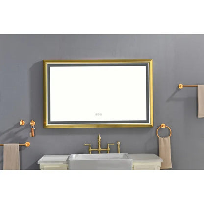 48x30 Inch LED Frontlit Bathroom Mirror with Metal Frame, Wall Mounted Vanity Mirror with Smart Touch Button, Anti-Fog - view 3