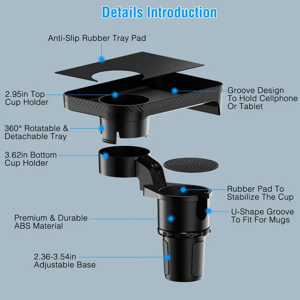 Car Cup Holder Tray 360° Rotating Car Bottle Holder Expander Adapter - view 2