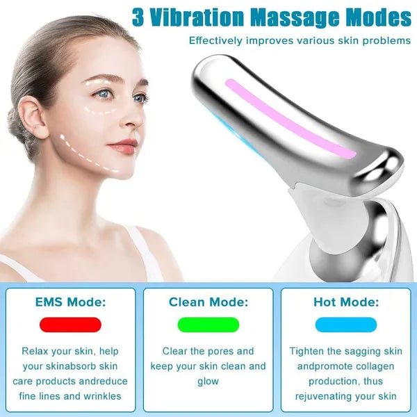 Neck Face Massager Face Sculpting Tool 3 Colour Modes And Vibration For Facial Massager For Double Chin - Red - view 2