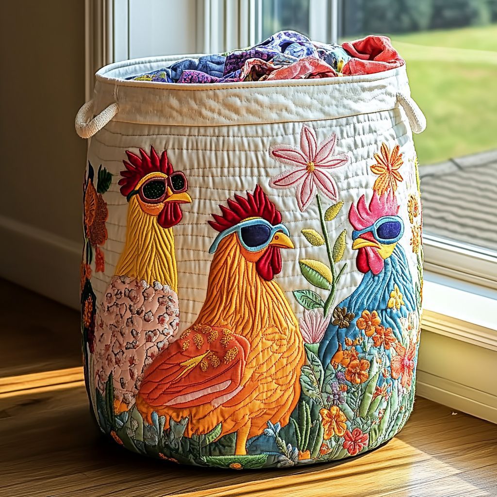 Quilted Embroidery Laundry Basket Storage Box Laundry Hamper - view 8