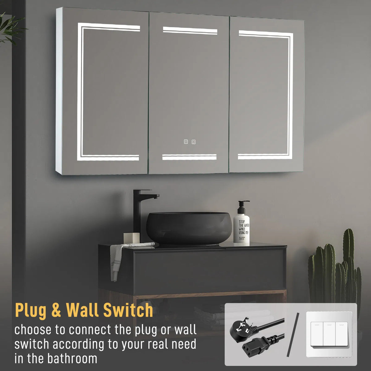 LED Bathroom Wall Cabinet, 3 Door Bathroom Mirror Cabinet, white - view 5