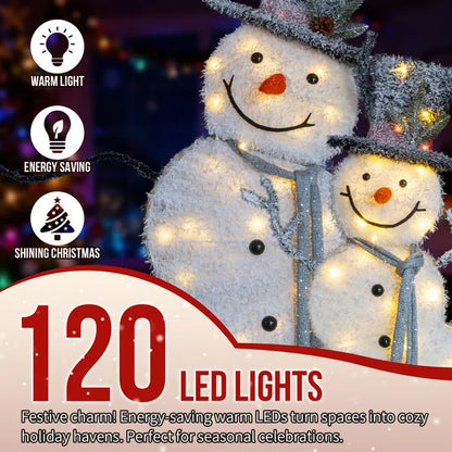 Set Of 2 Lighted Snowman With Top Hat Christmas Decorations, Pre-lit 2D Holiday Decor With 80 Warm White LED Lights - view 2