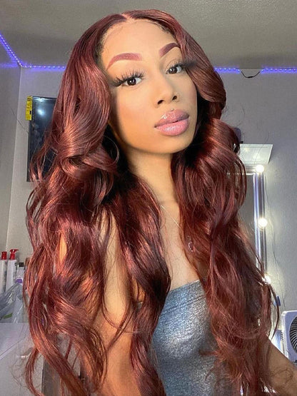 5x5 Lace Human Hair Wig Pre-cut Lace Reddish-Brown Body Wave, Density - view 3