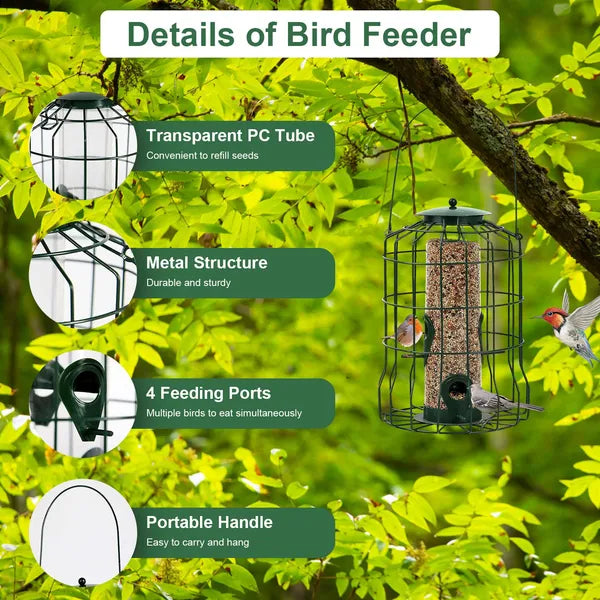 Outdoor Wild Bird Feeder Squirrel-Proof Chew-Proof Metal Hanging Seed Feeder With 4 Feeding Ports For Small Songbirds - view 4