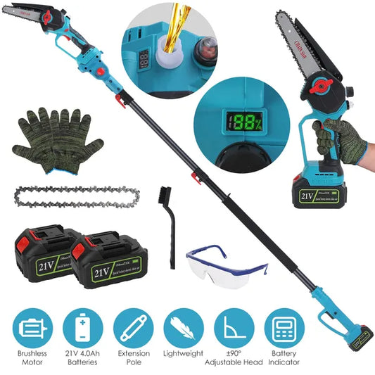 2-IN-1 Cordless Pole Saw And Mini Chainsaw With Extension Pole 21V Battery 6' Electric Brushless Pole Chainsaw