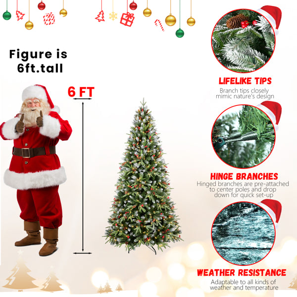 Artificial 6ft Green LED-lit Christmas Tree With 1593PE/PVC Mixed Branch Tips,Red Fruit And Pine Cone - view 4