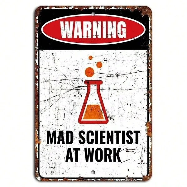 Warning Mad Scientist At Work Rustic Sign Creative Lab Caution Decor - view 3