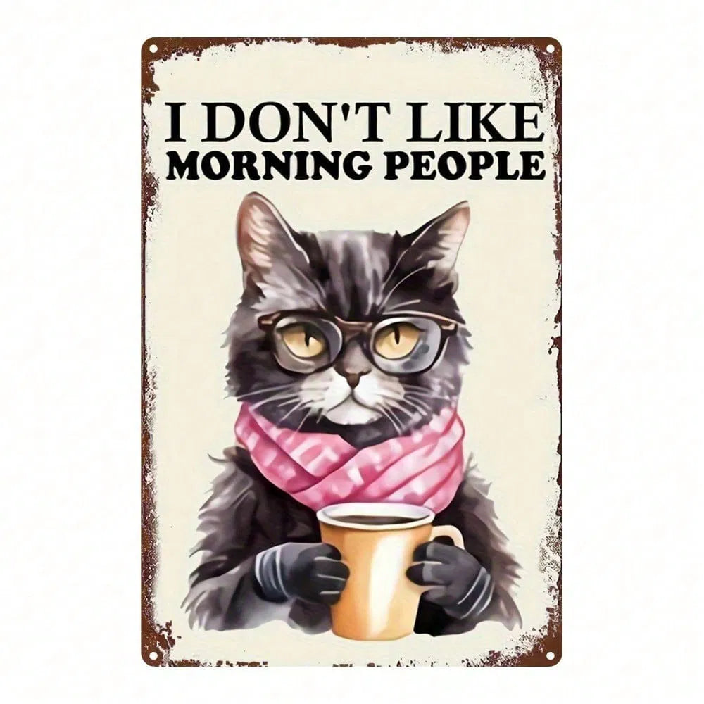 Vintage Black Cat Drinking Coffee Metal Sign 8x12 Inch, Antique Tin Plaque With Glasses For Home Kitchen Cafe Bar - view 6