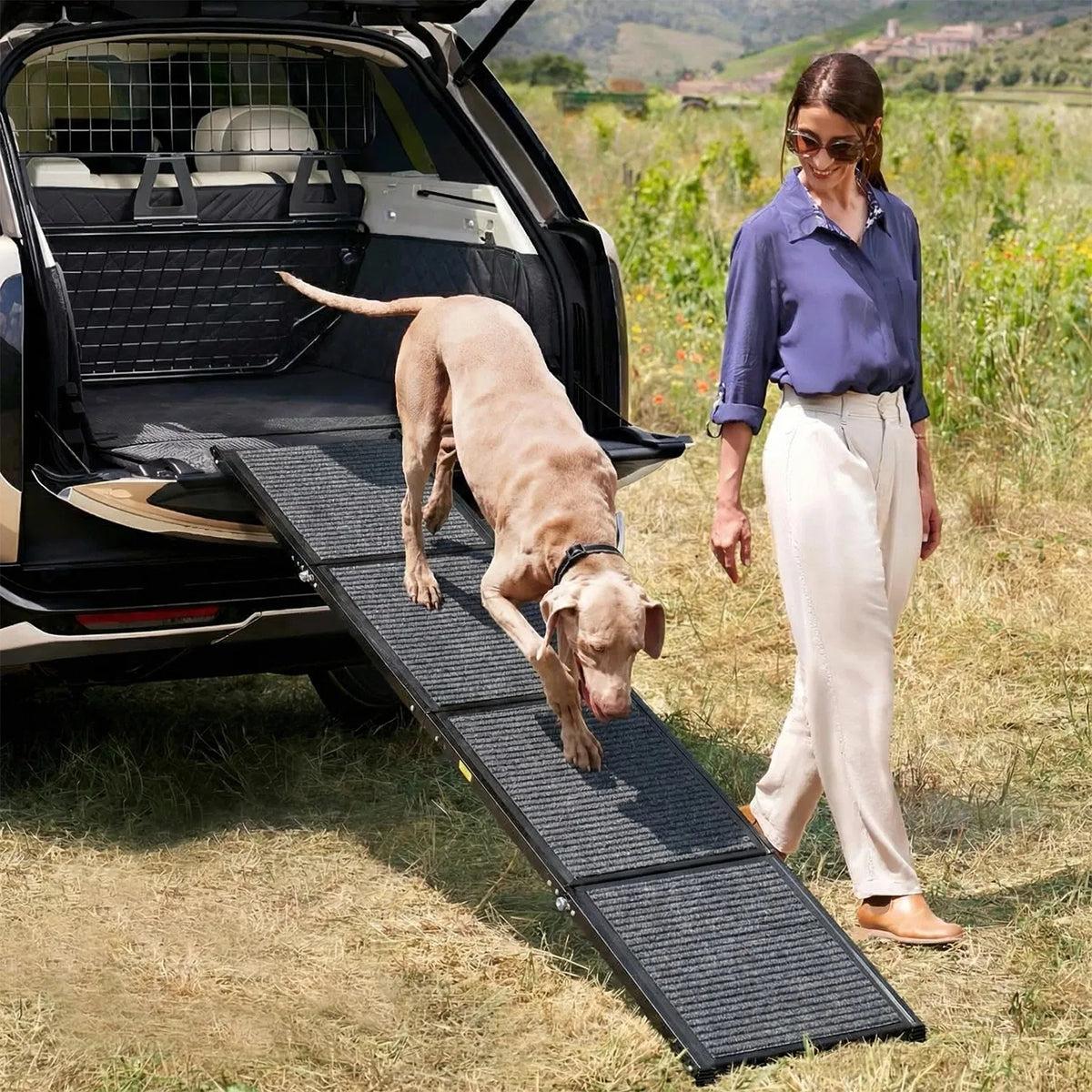 71" Long & 19" Wide Folding Dog Ramp for Car, SUV & Truck – Portable Pet Ramp with Non-Slip Surface, Extra Wide Steps - view 2