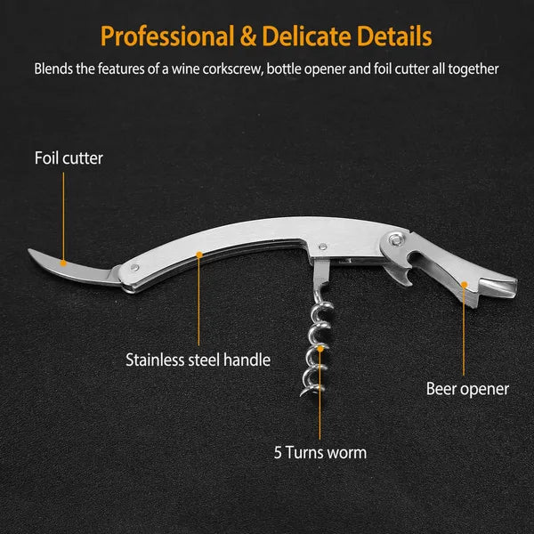 3Pcs Corkscrew Bottle Opener Set Tool Foil Cutter Drip Collar Protector Cork Stopper Wine Bottle Cap Opener - view 4