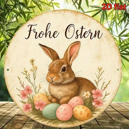 Vintage German Easter Bunny Metal Sign 8 Inch Round Aluminum Plaque - view 5
