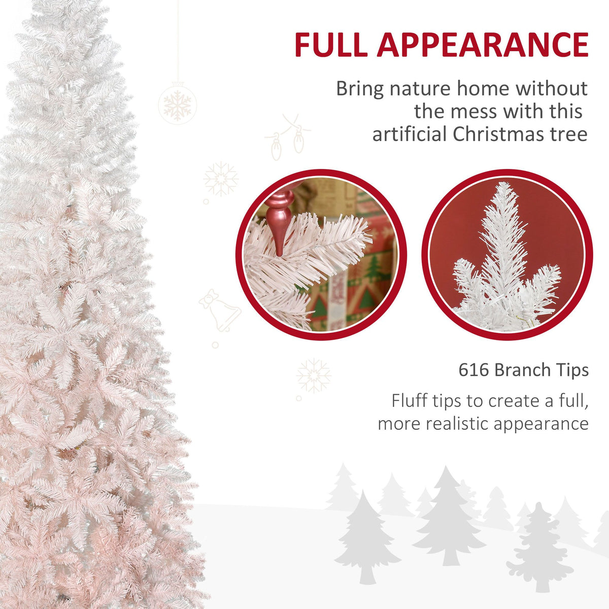 7ft Pencil Artificial Christmas Tree With Pine Realistic Branches, Auto Open, Pink And White - view 6