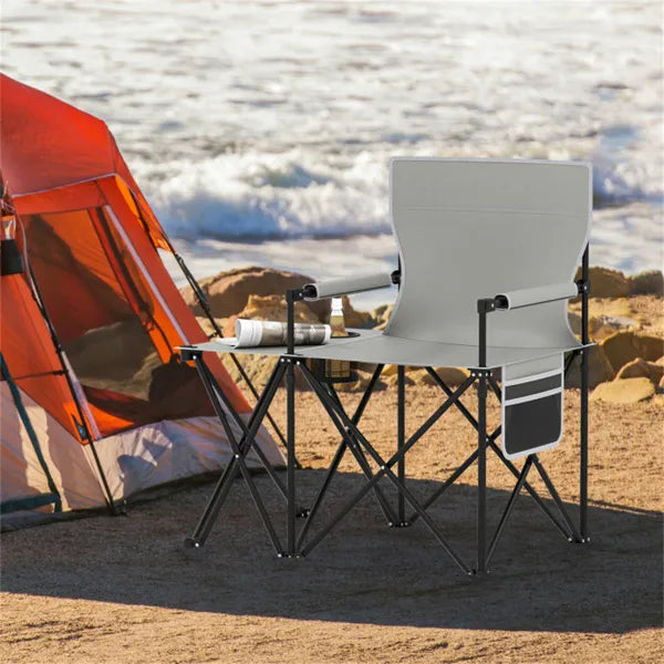 Oversized Foldable Camping Chair With Side Table & Cup Holder, 330 LBS Capacity For Outdoor Use-Gray - view 4