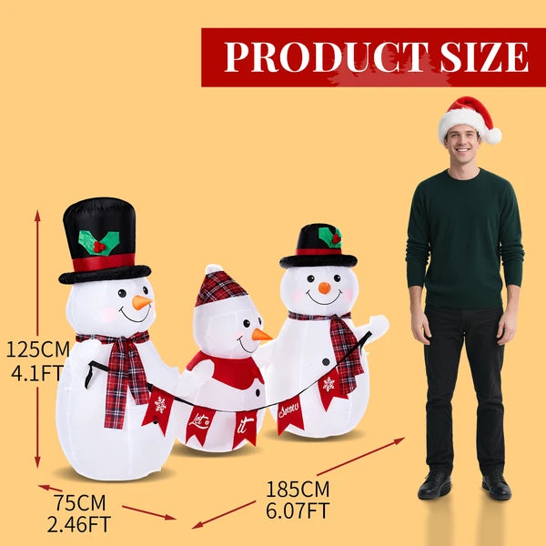 6.2FT Lighted Christmas Inflatable Decoration, Inflatable Snowman Family With Bunting - view 5