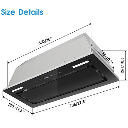 Range Hood Insert 30 Inch 800 CFM, Built-in Vent Hood Black Glass Gesture & Touch Control Kitchen Exhaust Fan - view 3