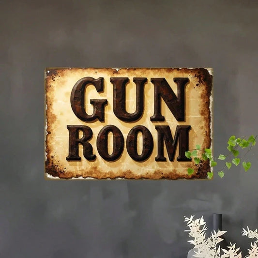 Vintage Gun Room Metal Sign Retro Tin Plaque Wall Art, Old Texture Iron Decor For Living Room Bar Man Cave Home