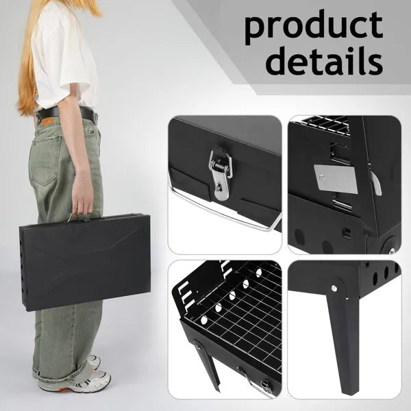 44x27x7cm Portable Square Charcoal Grill Black - view 5