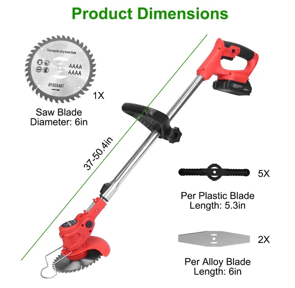 Electric Cordless Grass Trimmer Rechargeable Lawn Mower Weed Cutter With Alloy Saw Blade 2 Alloy - view 3